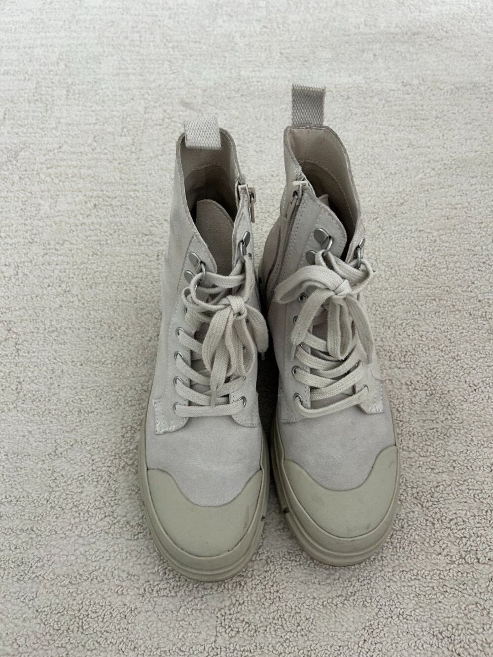 Off-white suede combat boots